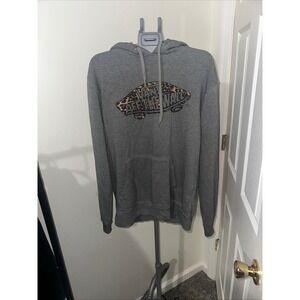 Vans Off The Wall Gray Hoodie Sweatshirt Leopard Print Pullover Medium